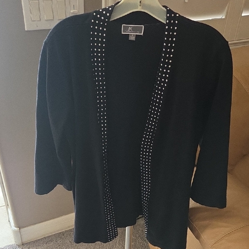 JM Collection Black Cardigan with Studded Detail